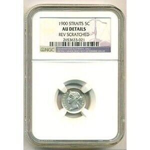 Straits Settlements (Malaysia) Victoria 1900 Silver 5 Cents AU Details NGC